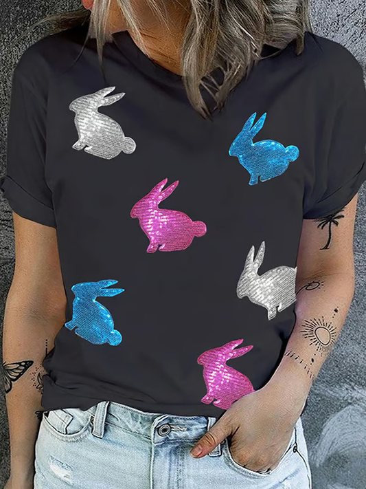 Women's Cute Rabbit Print Casual T-Shirt