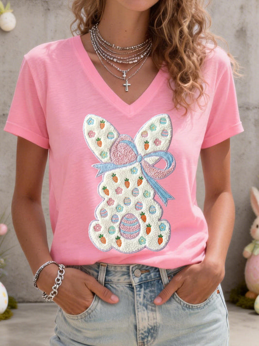 Women's Cute Bunny Pattern V-Neck T-Shirt
