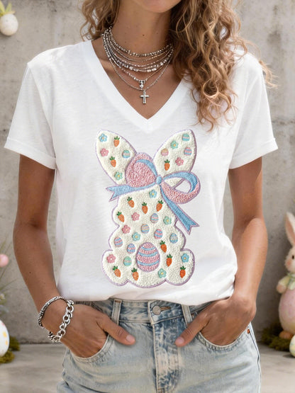 Women's Cute Bunny Pattern V-Neck T-Shirt