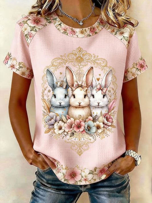 Women's Rabbit Print Casual T-Shirt