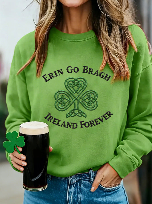 Women's Erin Go Bragh Ireland Forever Celtic Knot Shamrock Print Casual Sweatshirt