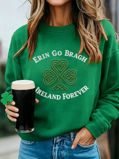 Women's Erin Go Bragh Ireland Forever Celtic Knot Shamrock Print Casual Sweatshirt