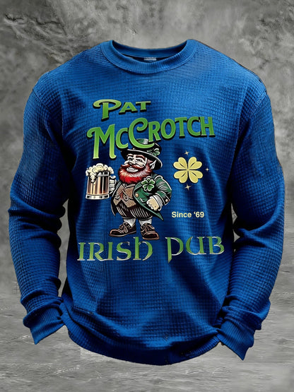 Men's St. Patrick's Day Printed Waffle Long Sleeve Sweatshirt