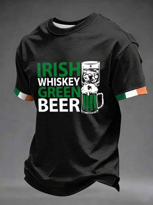 Men's St. Patrick's Day Irish Whiskey Green Beer Printed T-shirt