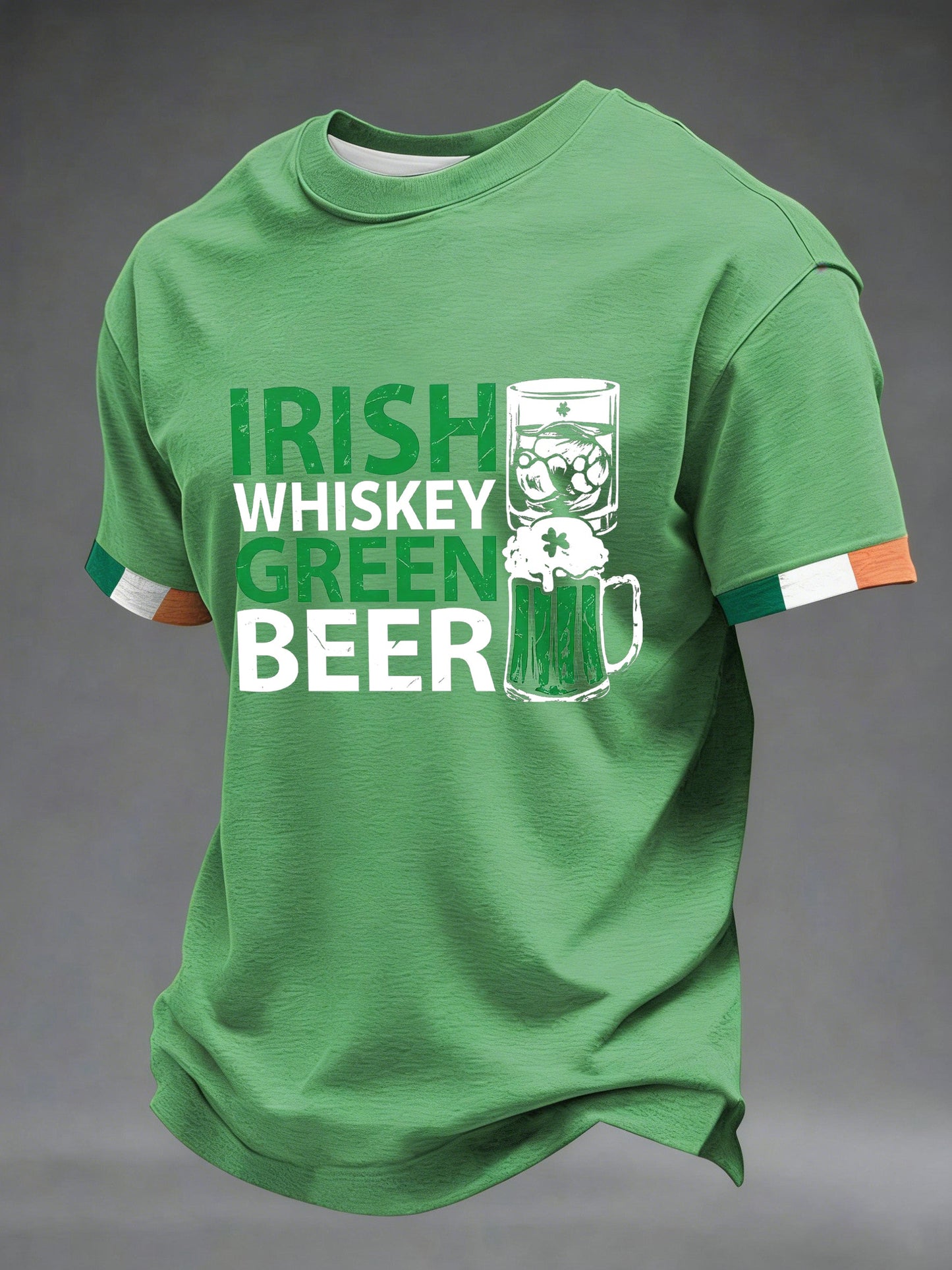 Men's St. Patrick's Day Irish Whiskey Green Beer Printed T-shirt