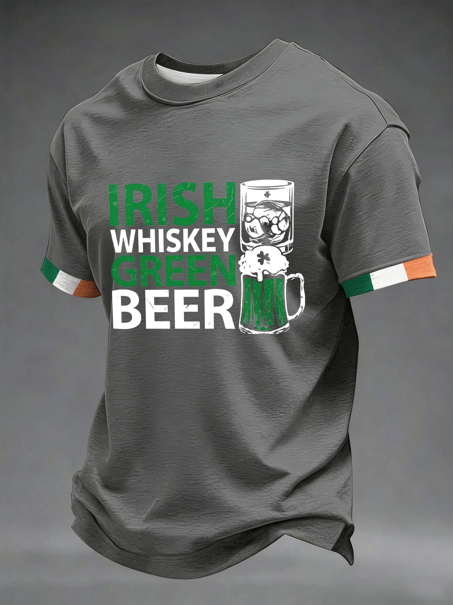 Men's St. Patrick's Day Irish Whiskey Green Beer Printed T-shirt