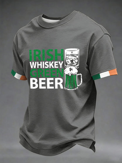 Men's St. Patrick's Day Irish Whiskey Green Beer Printed T-shirt