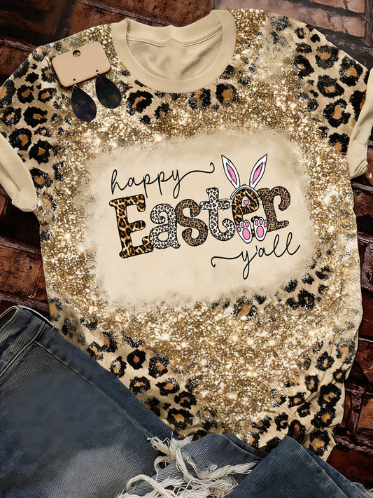 Women's Easter Bunny Animal Printed Vintage Fashion Loose Short Sleeve T-Shirt