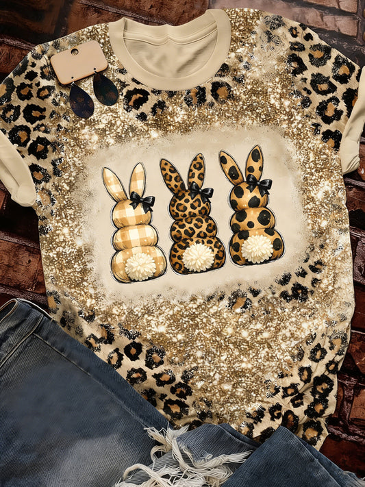 Women's Easter Bunny Animal Printed Vintage Fashion Loose Short Sleeve T-Shirt