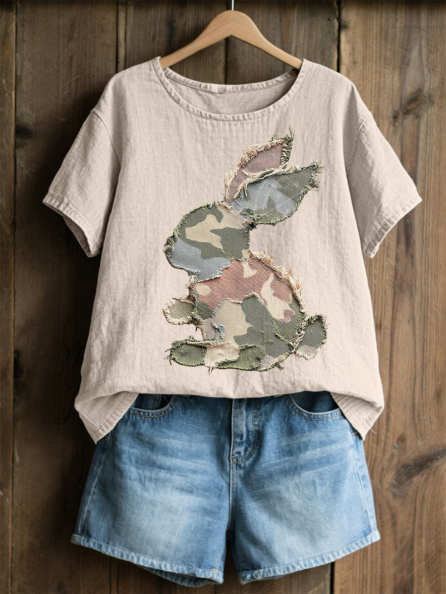 Women's Rabbit Patchwork Art Print Casual Top