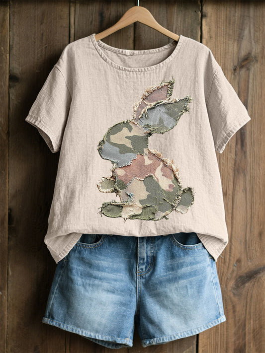 Women's Rabbit Patchwork Art Print Casual Top