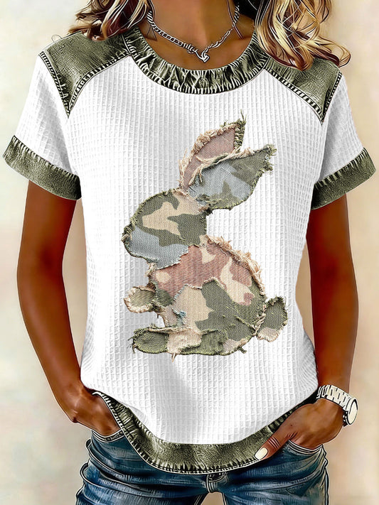 Women's Rabbit Patchwork Art Print Casual T-Shirt
