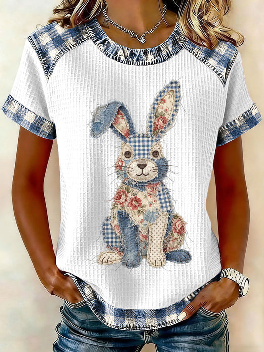 Women's Rabbit Patchwork Art Print Casual T-Shirt