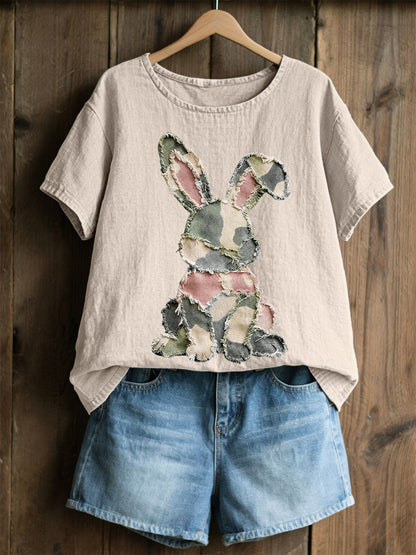 Women's Rabbit Patchwork Art Print Casual Top