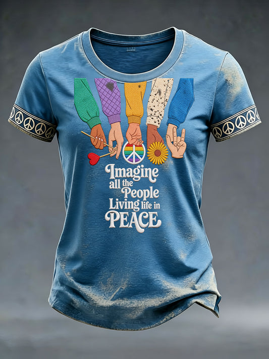 Women's Imagine All The People Living Life In Peace Tee
