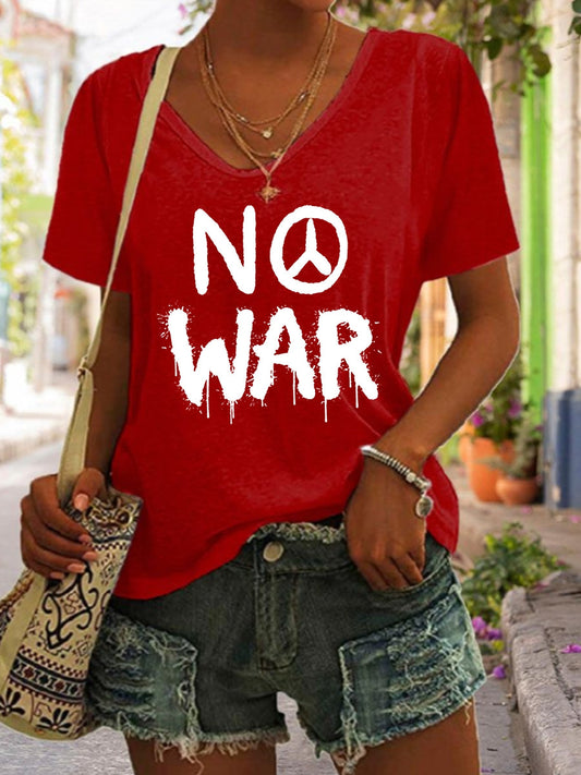 Women's No War cotton V-neck T-shirt