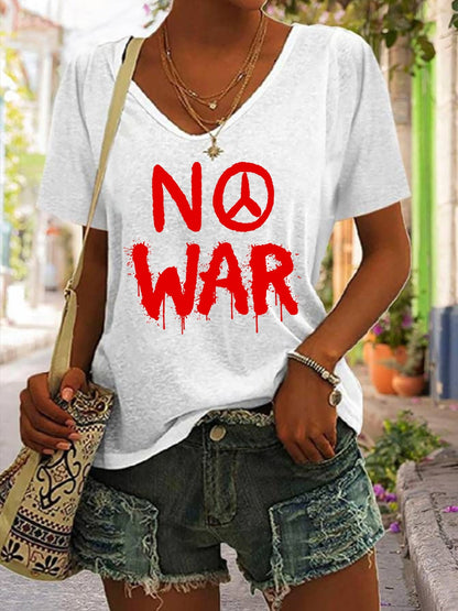 Women's No War cotton V-neck T-shirt