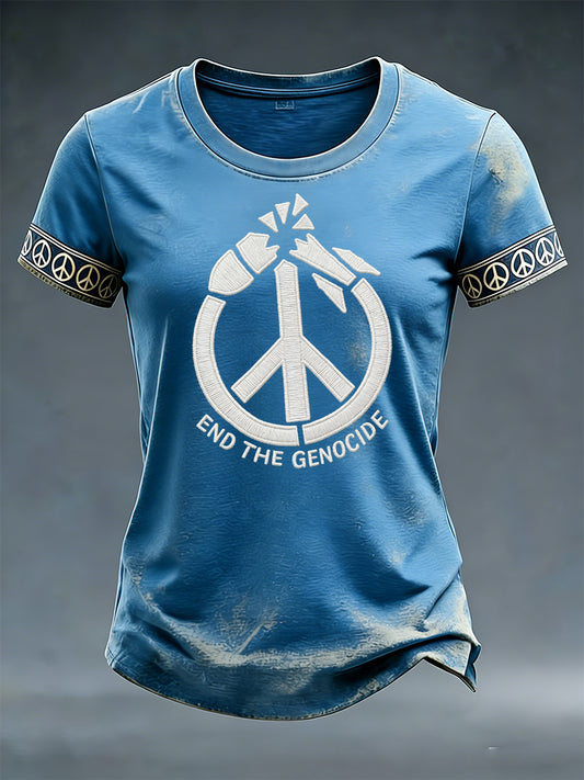 Women's Peace-Themed Distressed Street Style Printed T-Shirt