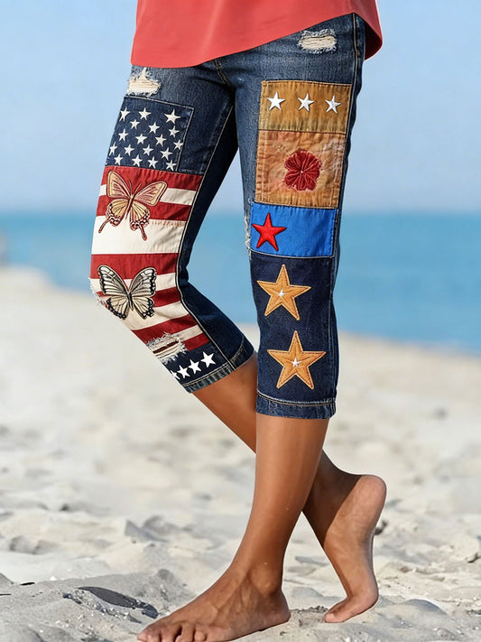 Women's USA Flag Floral Print Leggings
