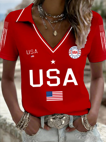 Women's USA Flag V-Neck Tops