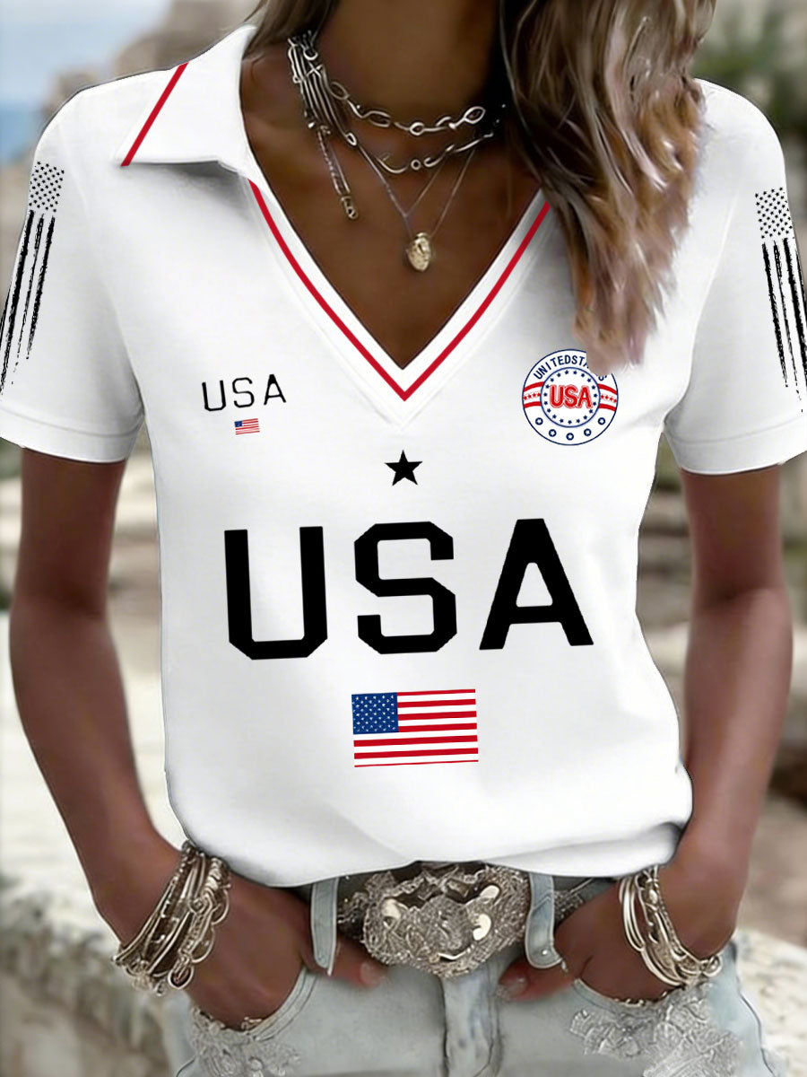 Women's USA Flag V-Neck Tops
