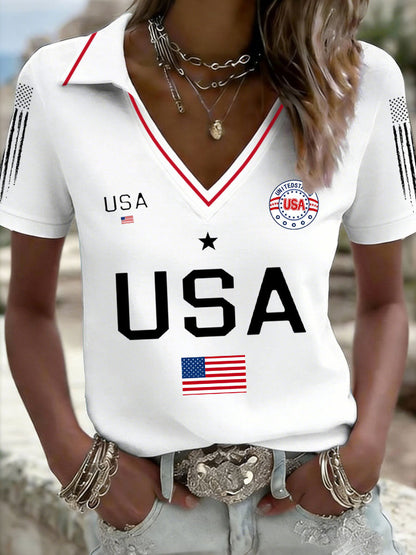 Women's USA Flag V-Neck Tops