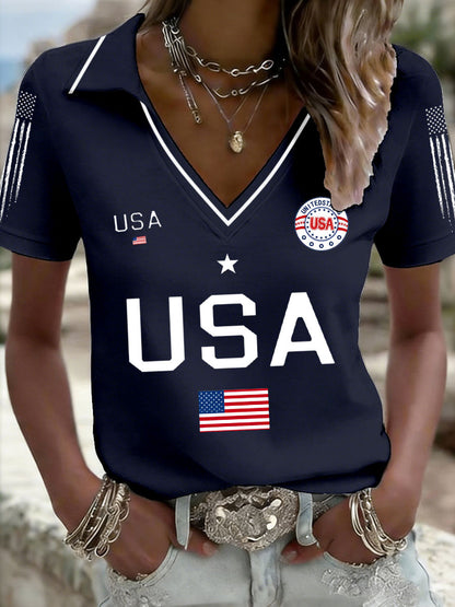 Women's USA Flag V-Neck Tops