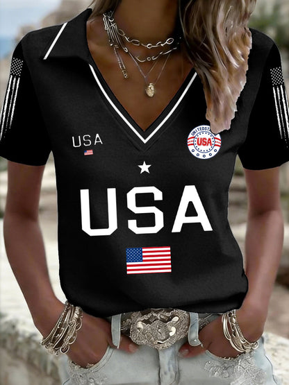 Women's USA Flag V-Neck Tops