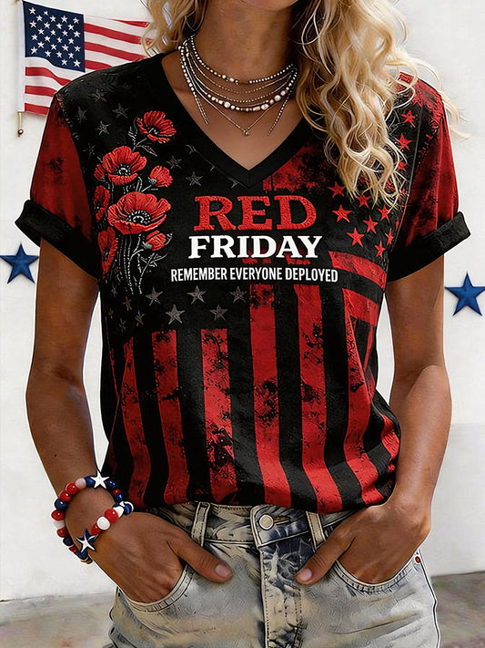 Women's RED Friday V-Neck T-Shirts