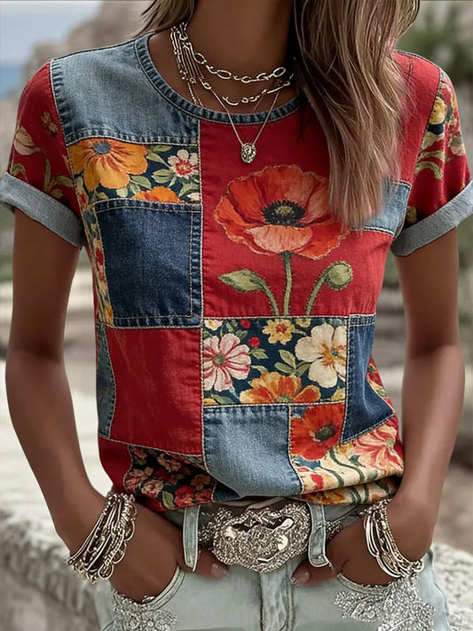 Women's Red Friday Print Casual T-Shirt