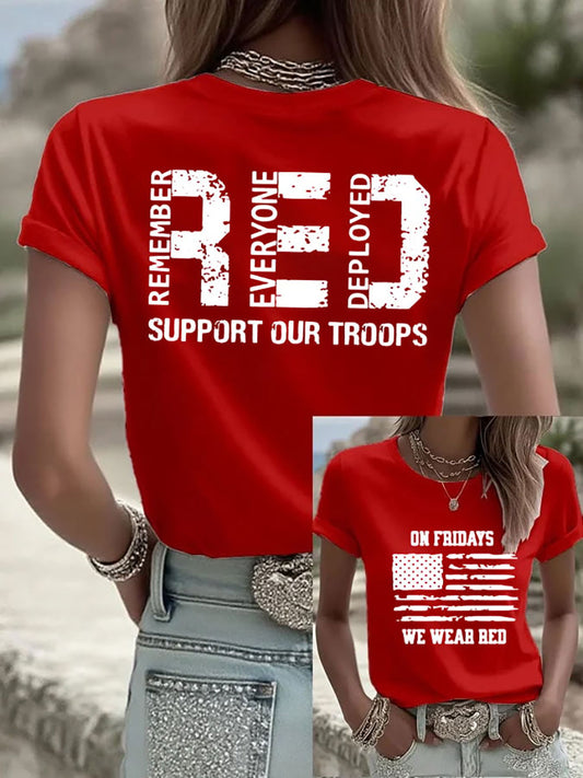 Women's Red Friday Print Casual T-Shirt