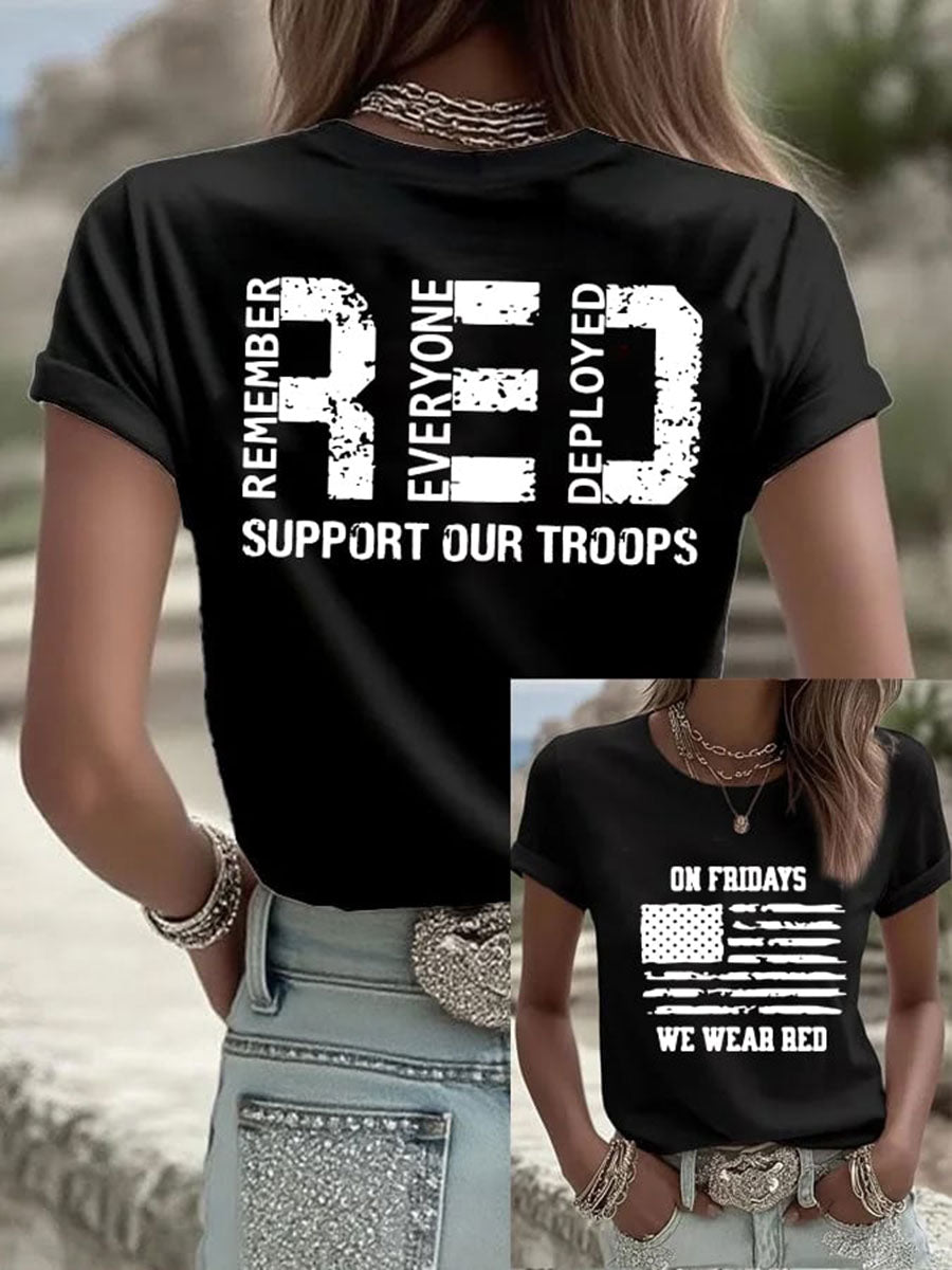 Women's Red Friday Print Casual T-Shirt