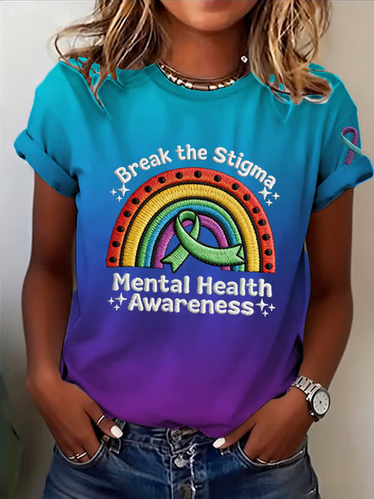 Women's Casual Mental Health Awareness Printed Short-Sleeve T-Shirt