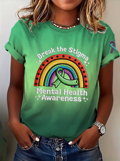 Women's Casual Mental Health Awareness Printed Short-Sleeve T-Shirt