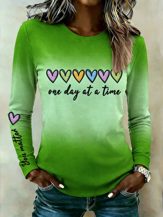 Women's One Day At A Time Mental Health Awareness Fitted Sweatshirt