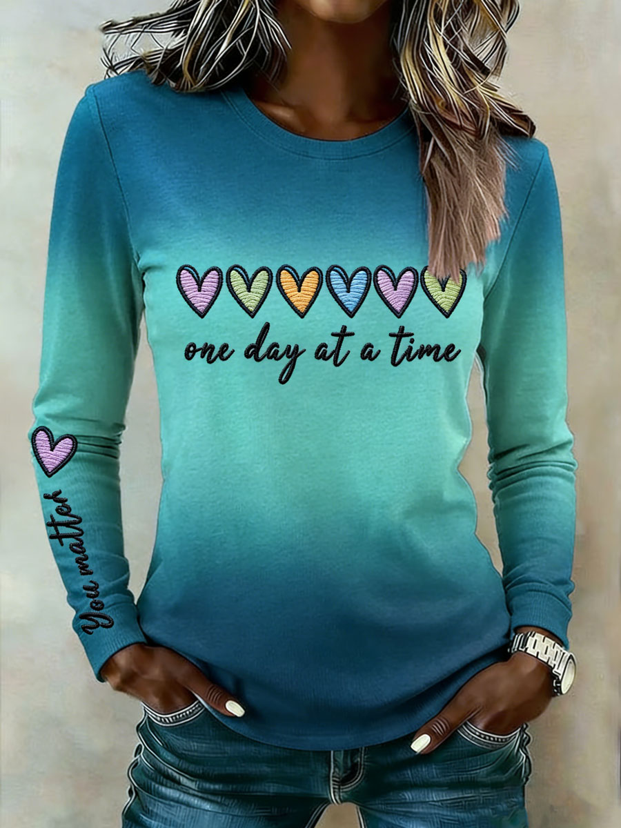 Women's One Day At A Time Mental Health Awareness Fitted Sweatshirt