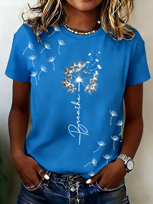 Women's Casual Mental Health Awareness Just Breathe Printed Short-Sleeve T-Shirt