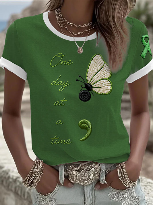 Women's One Day At A Time Mental Health Awarenes Short-sleeved T-shirt
