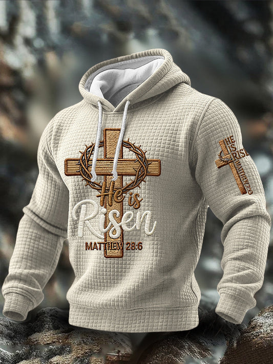 Men's He is Riser MATTHEW 28:6 Checkered Cotton Hoodie