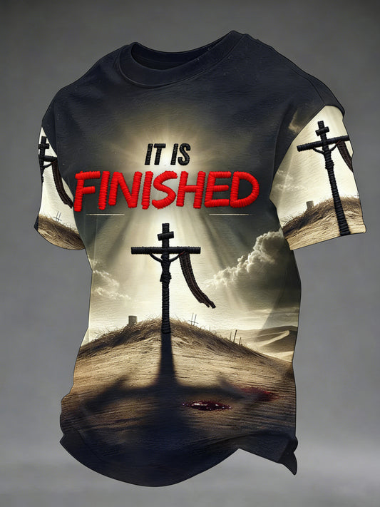 Men's It Is Finished Jesus Christian Cross Print Tee