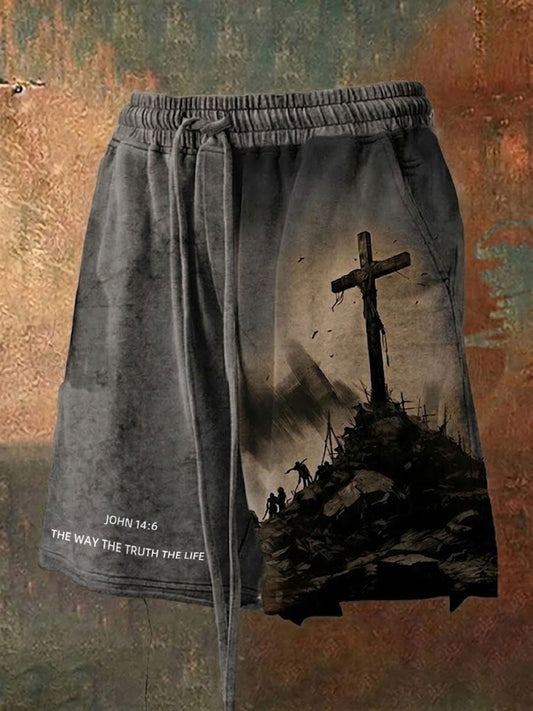 Men's Faith Cross The Way The Truth The Life Printed Shorts
