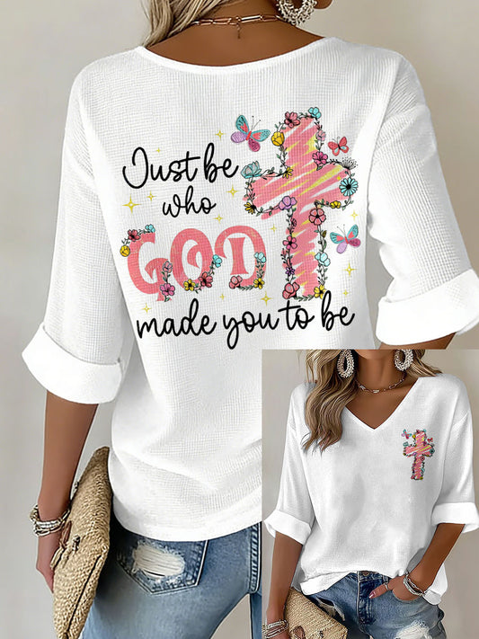 Women's 'just be who God made you to be' V-neck tops