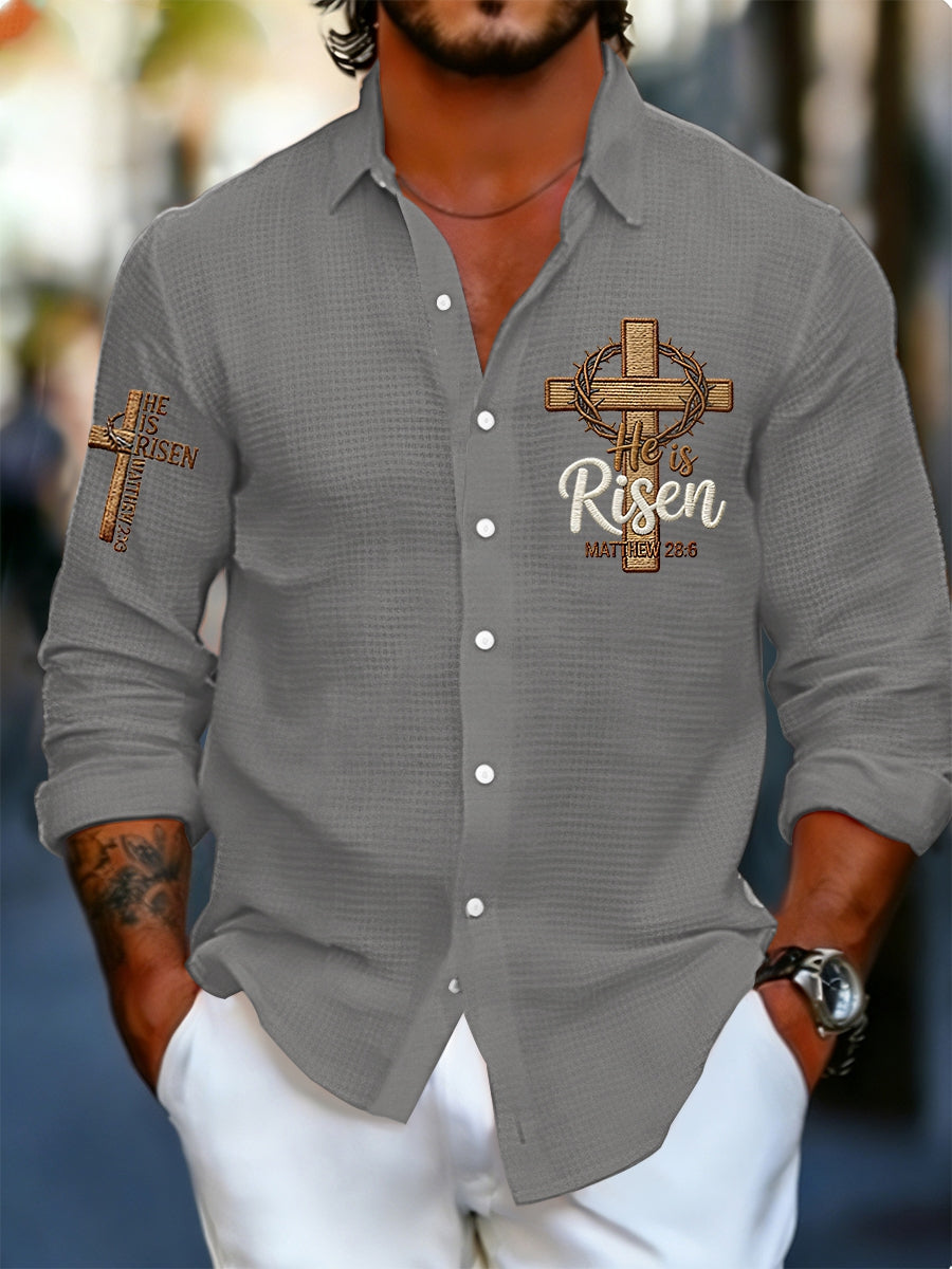 Men's He is Riser MATTHEW 28:6 Waffle Shirt