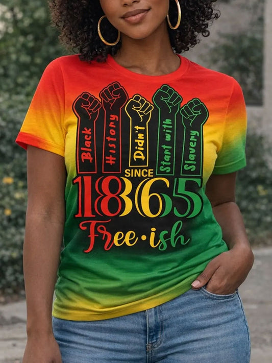 Women's Juneteeth Black History Pride Printed T-shirt