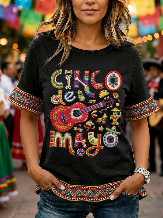 Women's Cinco De Mayo Print Casual Ruffle Sleeve Tee