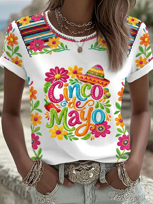 Women's Cinco de Mayo Print Casual T-Shirt