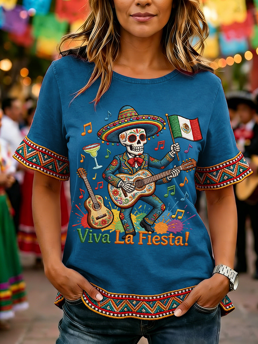 Women's Viva La Fiesta! Skull Print Casual Ruffle Sleeve Tee