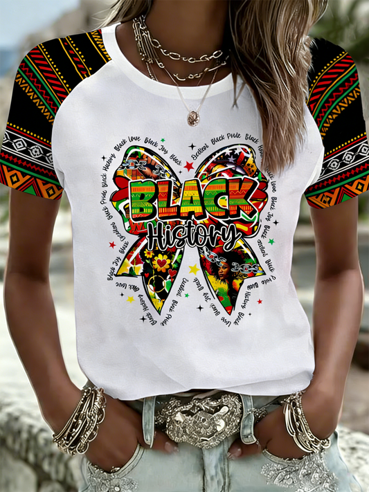 Women's Black Juneteenth round neck short sleeve T-shirt