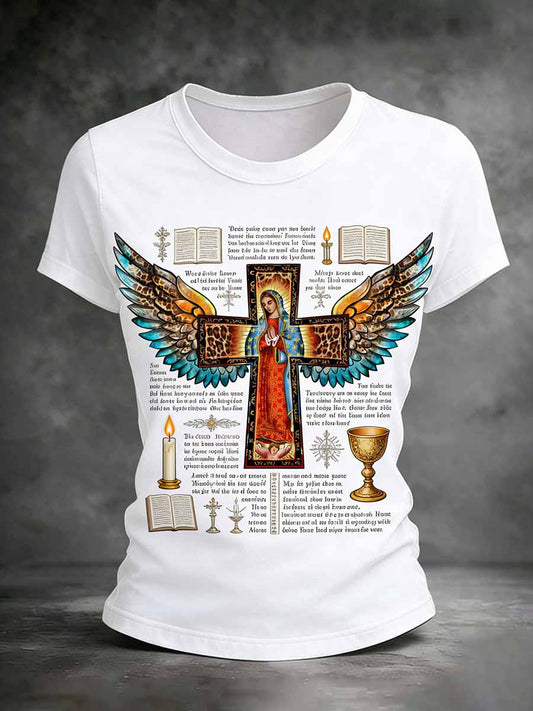 Women's Vintage Cross Print Casual T-Shirt