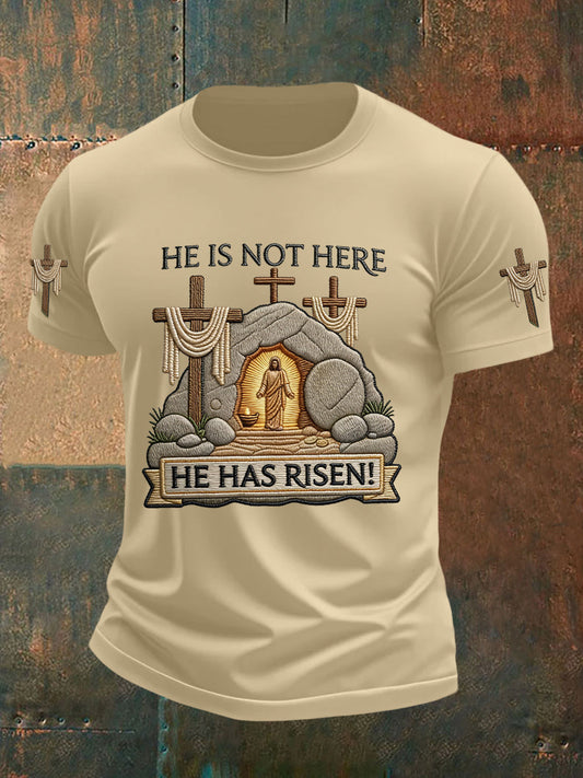 Men's He Is Not Here He Has Risen Matthew 28:6 Short Sleeve T-shirt